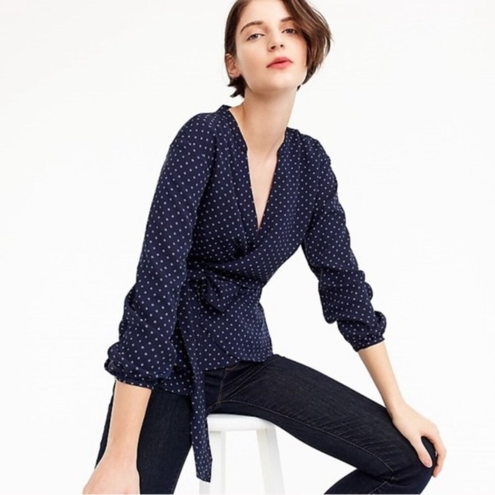 J. Crew Navy + White Wrap Blouse